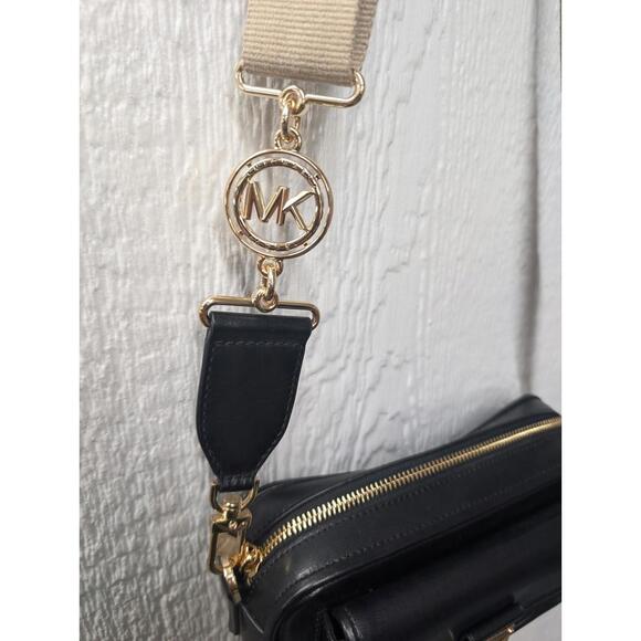 Michael Kors Black Bradshaw Small Leather Camera Crossbody Purse Bag Handbag - Picture 4 of 8
